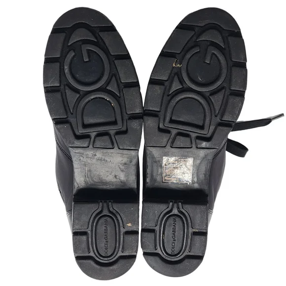 DOLCE & GABBANA Black Lace Up Boots Size 38 7.5 with Gold Accents - Picture 10 of 10